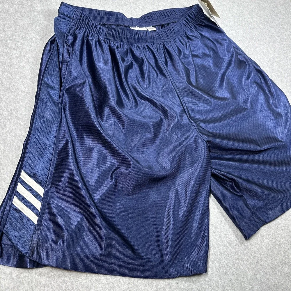 Vintage Y2K Adidas Basketball Shorts Men's XL Blue Dazzle Shiny Silky Satin NWT